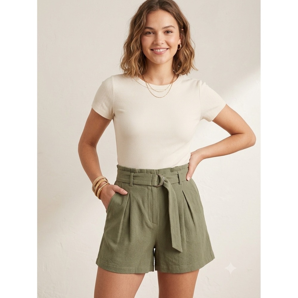 Abound Womens Olive‎ Green High Rise Pleated Tie Waist Shorts Size Small